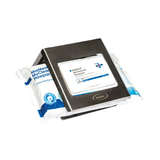 Υποδοχή flowpack MaiMed από ανοξείδωτο χάλυβα για τοποθέτηση σε τοίχο | Συσκευασία (1 τεμάχιο)