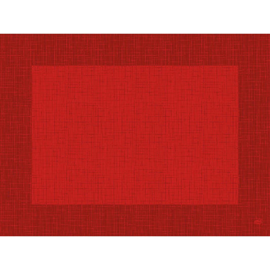 Die Bio-Dunicel-Sets 30x40 Linnea rot der Duni GmbH sind hochwertige rote, rechteckige Tischsets mit Kreuzstruktur und dunklerem Rand aus biologisch abbaubarem Material - ideal für die umweltfreundliche Tischgestaltung.