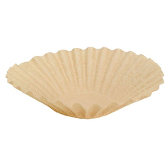 Ein einzelner Duni GmbH Kaffeefilter Brewmatic, 1,8 l aus braunem Papier (Ø90), Packung mit 250 Stück, ist geöffnet vor weißem Hintergrund zu sehen und zeigt die hochwertige Filterpapier-Qualität für perfekten Kaffee.