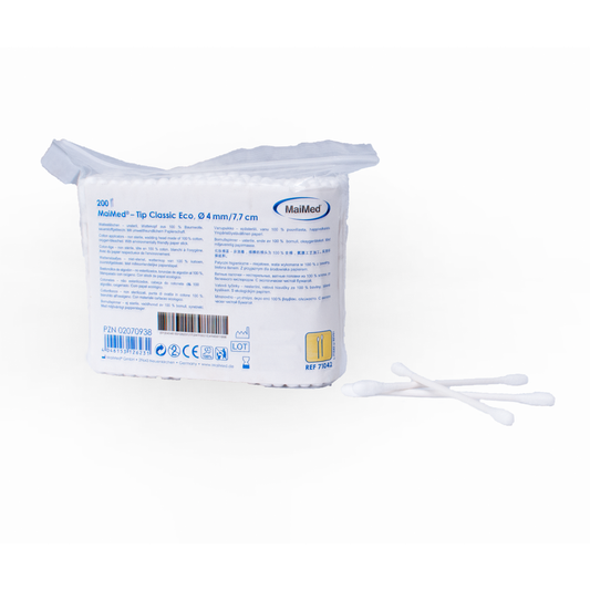 MaiMed -Tip Classic ECO (μικρή κεφαλή) μη αποστειρωμένα βαμβακερά μάκτρα, χαρτόνι, 200 τεμάχια/σακούλα | Συσκευασία (200 τεμάχια)
