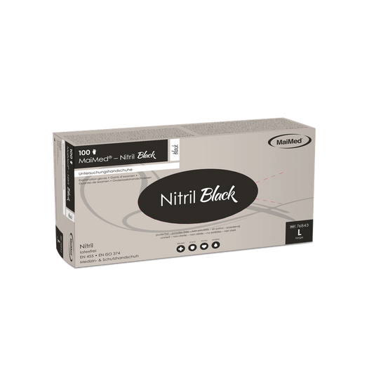 MaiMed-Nitrile Black μαύρο, μη αποστειρωμένα γάντια χωρίς σκόνη, χωρίς λάτεξ 100 τεμάχια/κουτί