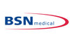 Blauer Schriftzug „BSN medical“ mit roter geschwungener Linie, freigestellt auf hellem Hintergrund zentriert dargestellt