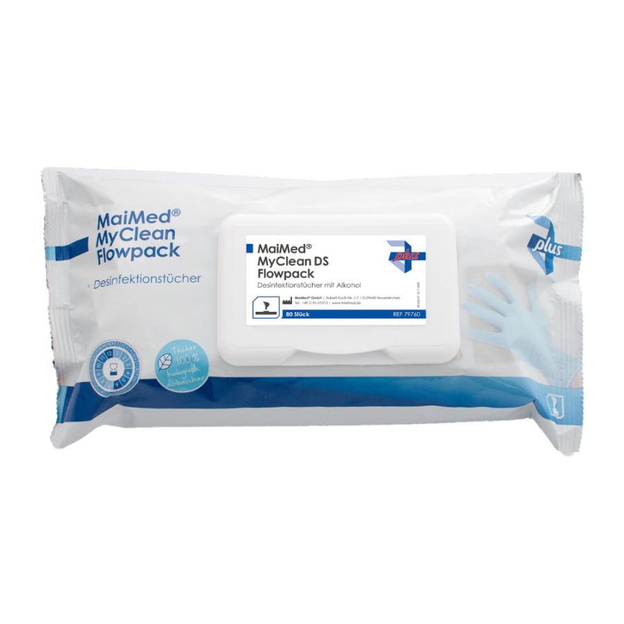 MaiMed MyClean DS Flowpack, 80 φύλλα 20x20 cm, εμποτισμένα μαντηλάκια | Συσκευασία (80 τεμάχια)