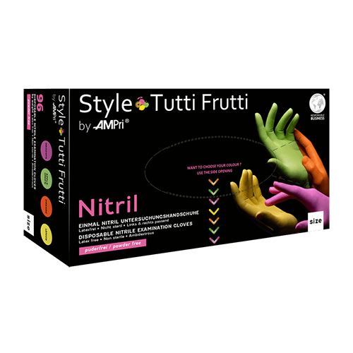 Γάντια νιτριλίου AMPri Style Tutti Frutti χωρίς πούδρα, διάφορα χρώματα | Κουτί (96 τεμάχια)