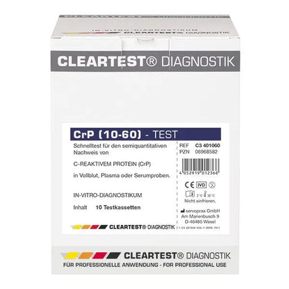 Cleartest CrP HS (10/60) High Sensitive Cut Off: 10mg/l Αναφορά: 60mg/l Συσκευασία: 10 δοκιμές | Πακέτο (10 τεστ)