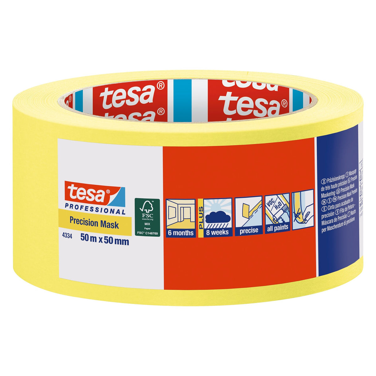 tesa Professional 4334 Präzisionskrepp PLUS, gelb 50 m x 50 mm