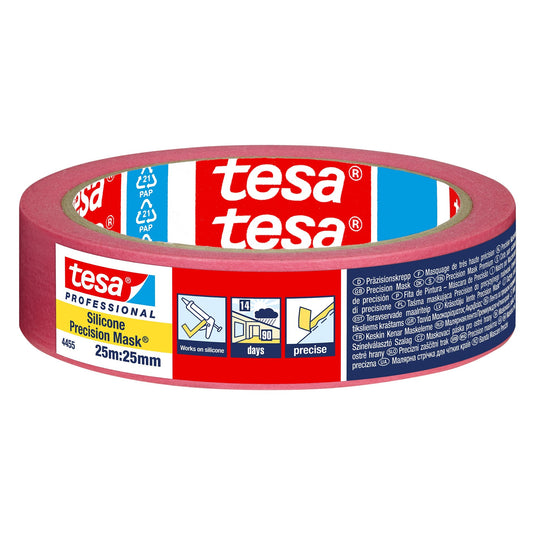 tesa Professional 4455 Ταινία κάλυψης ακριβείας από σιλικόνη, 25 m x 25 mm, κόκκινη
