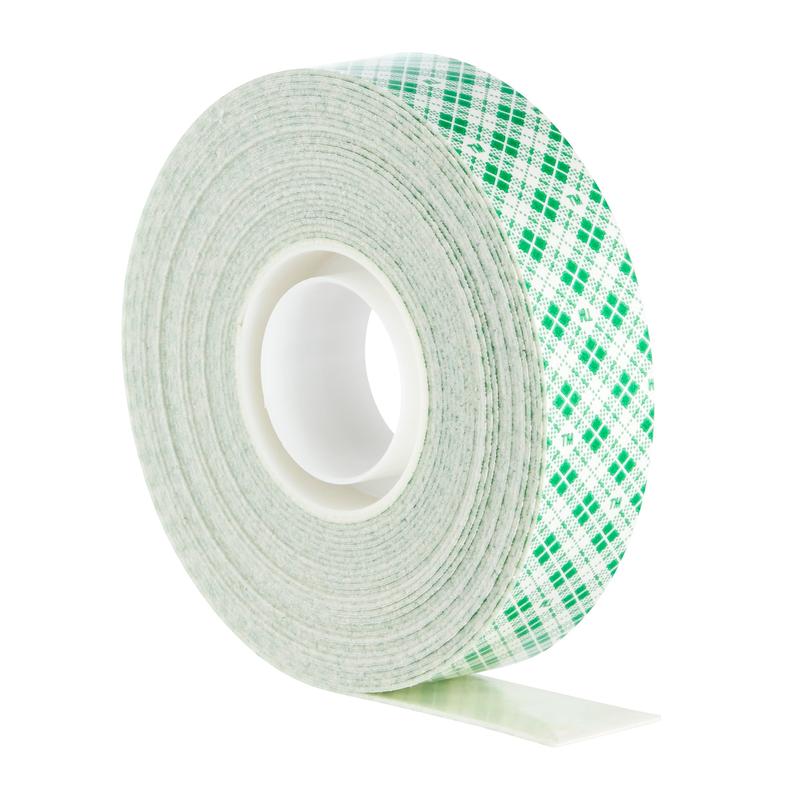 Η ταινία διπλής όψης εσωτερικής τοποθέτησης Scotch-FIX™ της 3M Deutschland GmbH έχει έναν λευκό πυρήνα με πράσινο καρό μοτίβο και απεικονίζεται όρθια με ένα μικρό μέρος της ταινίας.