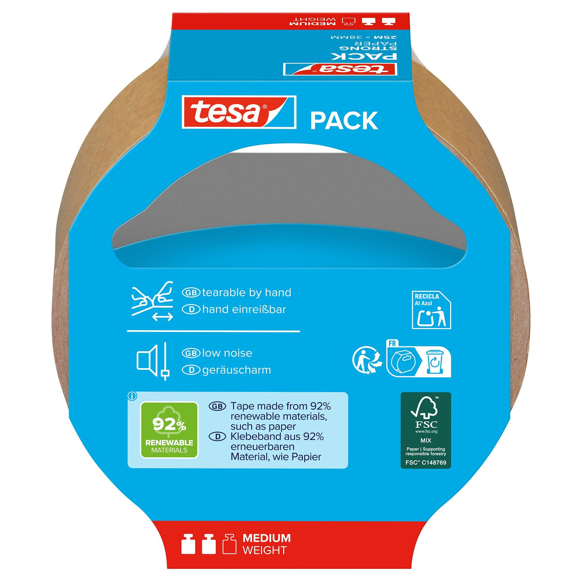 tesapack paper strong con.cuff, 25 m x 38 mm, chamois