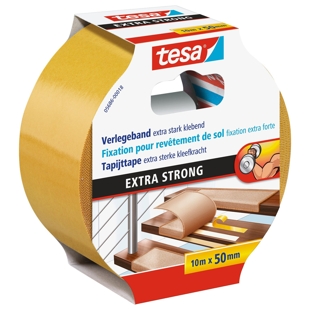 tesa 5686 Verlegeband, extra stark klebend, 10 m x 50 mm, weiß