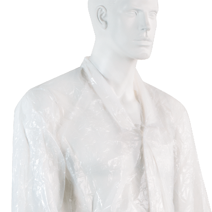 Einmal-Schutzkittel mit Ärmel PE, weiss, Breite 80 cm