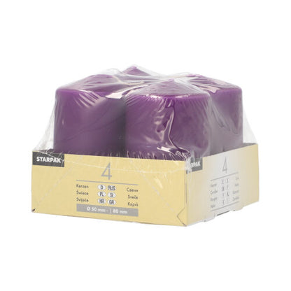 Τέσσερα ελεφαντόδοντα κεριά Starpak (Ø 50 mm, 80 mm, επίπεδη κορυφή) είναι συσκευασμένα σε διαφανές πλαστικό και φέρουν μια μπεζ-λευκή ετικέτα που δείχνει τη μάρκα Starpak και λεπτομέρειες για τα κεριά. Είναι κατασκευασμένα από υψηλής ποιότητας κερί για διαρκή ποιότητα.