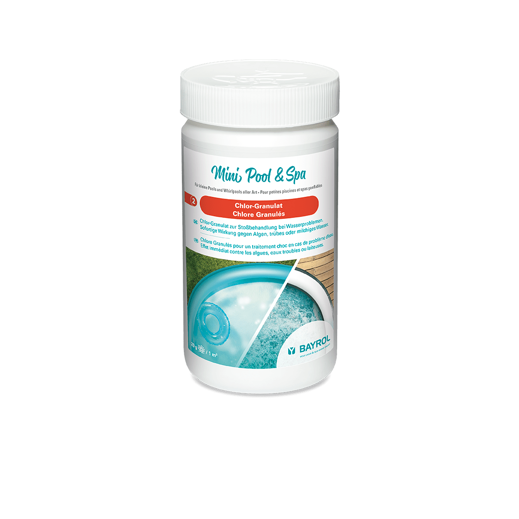 BAYROL Mini Pool & Spa Χλωριούχο Κοκκοειδές 1 kg για σοκ θεραπεία σε προβλήματα νερού | Δοχείο (1 kg) 