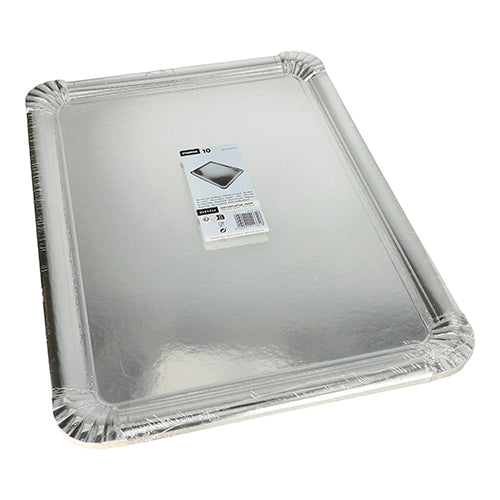 Starpak 10 Servierplatten, eckig, 34 x 45,5 cm, silber – Pappe PET-beschichtet – im praktischen 10er-Pack mit Produktetikett; Ideal zum stilvollen Anrichten und Präsentieren Ihrer Speisen.