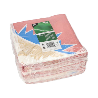 Σε μια σφραγισμένη πλαστική συσκευασία της PAPSTAR GmbH περιέχονται 1.000 κώνοι πατάτας τηγανητής «Ζικ-Ζακ» από υποκατάστατο περγαμηνής με πολύχρωμο σχέδιο και πράσινη ετικέτα προϊόντος στην κορυφή.