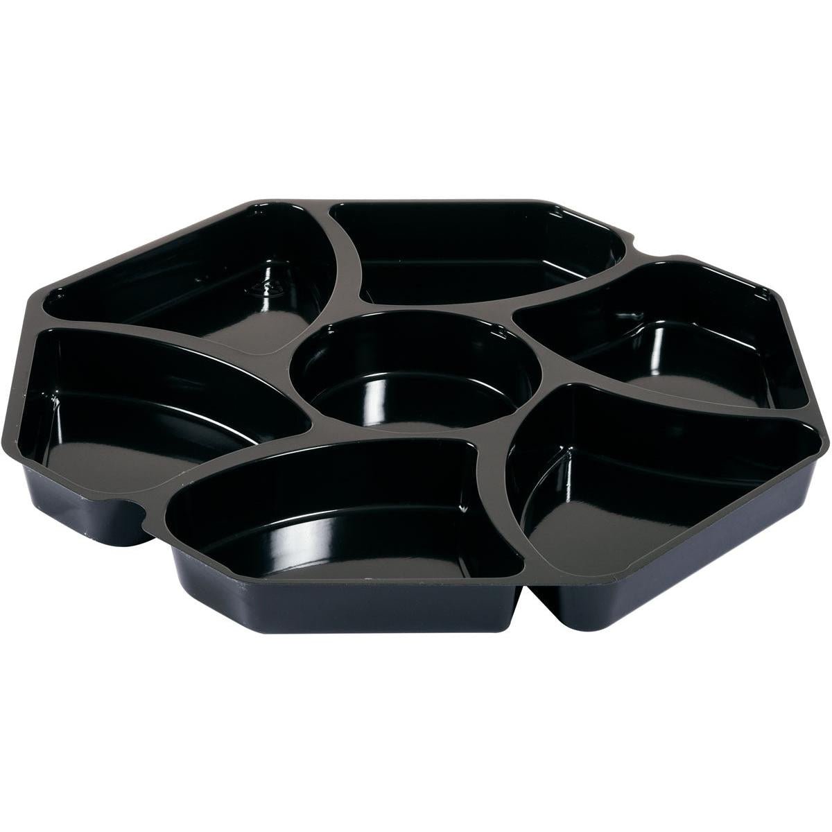 Η θήκη Octaview® 149873/149874 από την Duni GmbH είναι ένας μαύρος δίσκος από πολυστυρένιο (284x284x25 mm) με επτά διαμερίσματα: ένα στρογγυλό κεντρικό μέρος και έξι περιμετρικές σφήνες. Η συσκευασία περιέχει 150 κομμάτια.