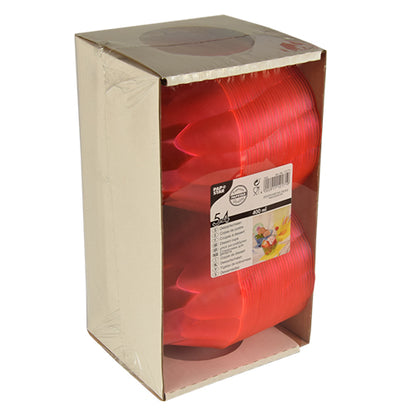 Μια συσκευασία με 54 ροζ μπολ επιδορπίων Starpak (PS, 400 ml, Ø 12 cm × 7 cm) παρουσιάζεται όρθια. Το μερικώς διαφανές κουτί δείχνει τα στοιβαγμένα μπολ και διαθέτει ετικέτα με λεπτομέρειες προϊόντος και μια εικόνα των μπολ σε χρήση.