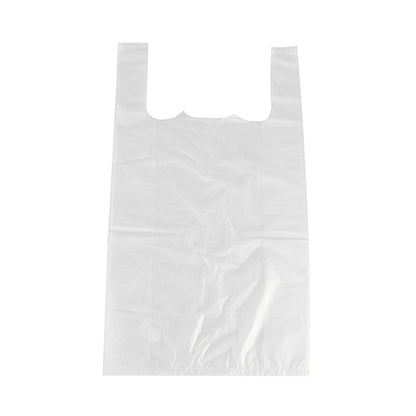 Οι σακούλες μεταφοράς Starpak 500 (HDPE, 48x27x12 cm, λευκό) ξεχωρίζουν σε λευκό φόντο και αναδεικνύουν τις πτυχές και τις λαβές τους - ιδανικές για ελαφριά αντικείμενα. Η συσκευασία περιέχει 500 κομμάτια.