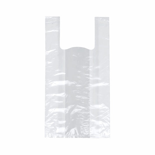 Μια διαφανής τσάντα μεταφοράς Starpak 250 (HDPE, 48x22x12 cm) με λαβές βρίσκεται επίπεδη σε ένα απλό λευκό φόντο.