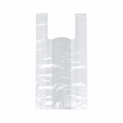 Μια διαφανής τσάντα μεταφοράς Starpak 250 (HDPE, 48x22x12 cm) με λαβές βρίσκεται επίπεδη σε ένα απλό λευκό φόντο.