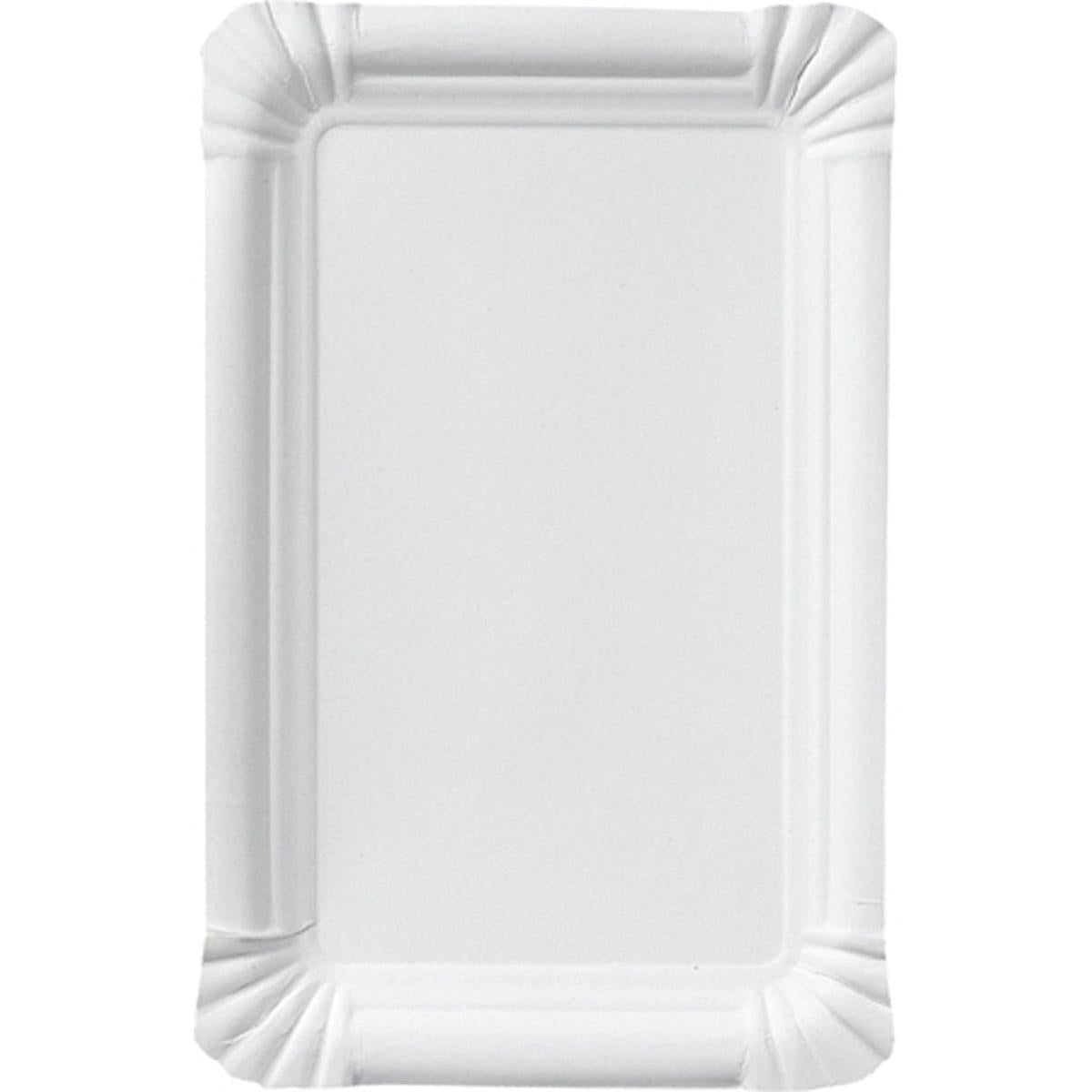 Ένα απλό, ορθογώνιο πιάτο λουκάνικων 13x20 cm από χαρτόνι της Duni GmbH με λευκό χαρτί και κυματιστό άκρο βρίσκεται κενό σε λευκό φόντο, τοποθετημένο κάθετα. Ιδανικό για catering, διαθέσιμο σε συσκευασία των 250 τεμαχίων.