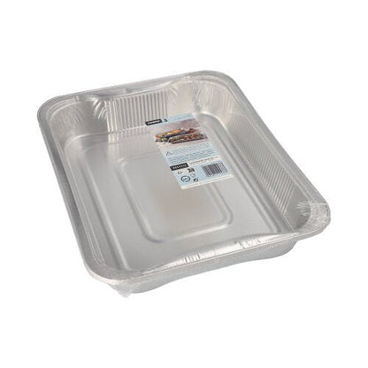 Μια συσκευασία με 3 ορθογώνια δοχεία Starpak-Gastronorm από αλουμίνιο (3,4 l, 5 x 26,2 x 32,2 cm), στοιβαγμένα και τυλιγμένα σε συρρίκνωση φιλμ με ετικέτα στην κορυφή.