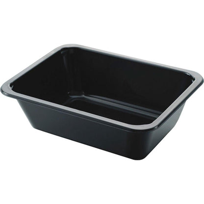 Ο δίσκος CPET Take-Away klein Schwarz της Duni GmbH είναι ένας ορθογώνιος, μαύρος γυαλιστερός περιέκτης με ελαφρώς κεκλιμένες πλευρές, που απεικονίζεται κενός σε λευκό φόντο - τέλειος για χρήση για φαγητά για το σπίτι.