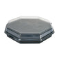 Ένα κλειστό Octaview® Μαύρο/Διαφανές PS 305x305x60 Δοχείο Takeout της Duni GmbH απεικονίζεται σε λευκό φόντο και δείχνει τον πρακτικό του σχεδιασμό για συσκευασίες εστίασης· η συσκευασία περιέχει 75 κομμάτια.