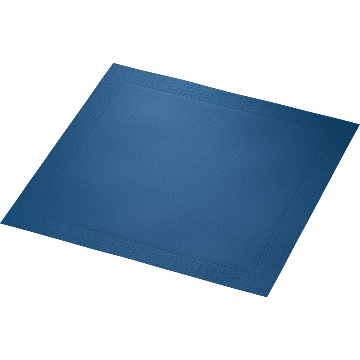 Μια μπλε πετσέτα Klassikservietten 40 x 40 cm 4 στρώσεων, ανάγλυφη 1/4 Falz της Duni GmbH, με δομημένη άκρη και λείο κέντρο, απεικονίζεται σε λευκό φόντο.