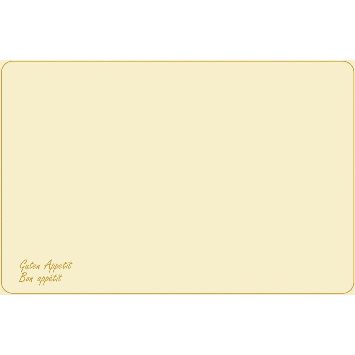 Τα Dunicel-Tischsets (Vesca Norm) 33 x 48 cm Guten Appetit της Duni GmbH έχουν ένα ατύπωτο μπεζ σχέδιο με λεπτό καφέ περίγραμμα, στρογγυλεμένες γωνίες και "Guten Appetit Bon appétit" με μικρά καφέ γράμματα κάτω αριστερά - ιδανικό για το στυλάτο στρωμένο τραπέζι.
