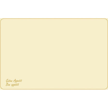 Τα Dunicel-Tischsets (Vesca Norm) 33 x 48 cm Guten Appetit της Duni GmbH έχουν ένα ατύπωτο μπεζ σχέδιο με λεπτό καφέ περίγραμμα, στρογγυλεμένες γωνίες και "Guten Appetit Bon appétit" με μικρά καφέ γράμματα κάτω αριστερά - ιδανικό για το στυλάτο στρωμένο τραπέζι.