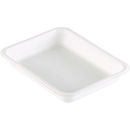 Η Duni GmbH PP-Schale Caterline 1 Weiß PP 227x178 είναι ένα απλό, ορθογώνιο λευκό μπολ με στρογγυλεμένες γωνίες και ελαφρώς υπερυψωμένες άκρες - ιδανικό για ανάγκες εστίασης ή πρακτική συσκευασία catering. Φωτογραφημένο από ψηλά σε λευκό φόντο.