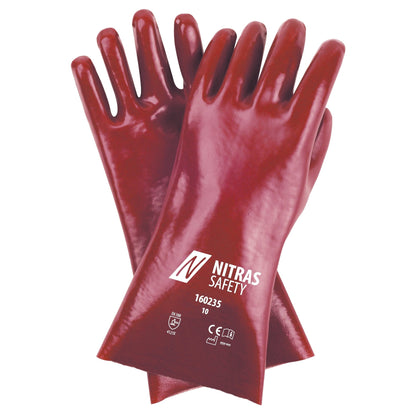 Γάντια PVC NITRAS, κόκκινο, βαμβακερό ζέρσεϊ EN 388 | Συσκευασία (12 ζεύγη)