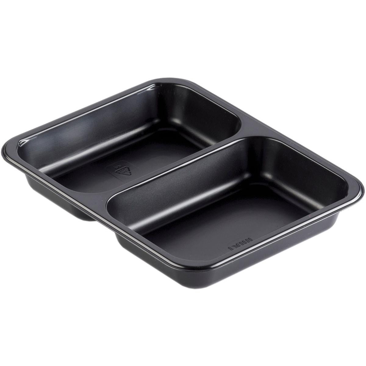 Το PP μπολ Caterline 2 Μαύρο PP 227x178 από την Duni GmbH είναι ένα ορθογώνιο μπολ με δύο στρογγυλεμένους χώρους, ιδανικό για εκδηλώσεις catering και παρουσιάζεται σε λευκό φόντο.