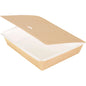 Ένα ορθογώνιο κουτί από χαρτόνι Duni GmbH, L (195x165x45 mm), από ανοιχτό καφέ χαρτόνι/PE, απεικονίζεται άδειο με μερικώς ανοιχτό καπάκι σε λευκό φόντο, αναδεικνύοντας τη φιλική προς το περιβάλλον συσκευασία. Συσκευασία: 250 κομμάτια.