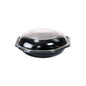 Ένα μαύρο Octabowl® (Duni GmbH, C&C Πακέτο με 149865) δοχείο μεταφοράς σε PS Μαύρο/Διαφανές, 190x190x71mm, με κυρτό καπάκι και μικρές πλευρικές λαβές - ιδανικό για την εστίαση ή την καθημερινή χρήση. Πακέτο: 20 κομμάτια. Απεικονίζεται σε λευκό φόντο.