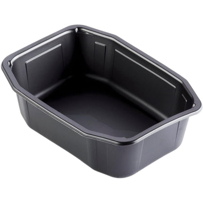 Η PP-Schale HMR Schwarz PP 215x148 της Duni GmbH είναι ένα μαύρο, ορθογώνιο, επαναχρησιμοποιήσιμο μπολ από πολυπροπυλένιο με ελαφρώς κεκλιμένες πλευρές και στρογγυλεμένες γωνίες, απεικονίζεται κενό σε λευκό φόντο.