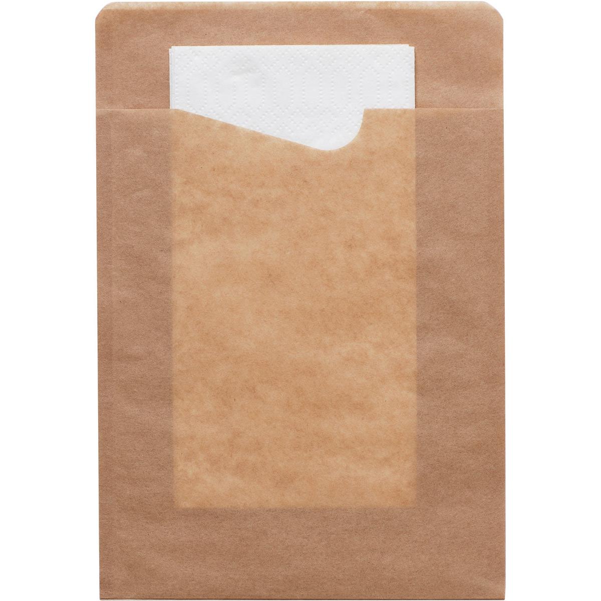 Η σακούλα σνακ Duni GmbH Sacchetto με λευκή 2-στρώση χαρτοπετσέτα από καφέ χαρτί προσφέρει μέσω της διαφανούς μπροστινής όψης μια ματιά στη χαρτοπετσέτα - πρακτική και φιλική προς το περιβάλλον.