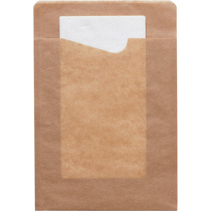 Η σακούλα σνακ Duni GmbH Sacchetto με λευκή 2-στρώση χαρτοπετσέτα από καφέ χαρτί προσφέρει μέσω της διαφανούς μπροστινής όψης μια ματιά στη χαρτοπετσέτα - πρακτική και φιλική προς το περιβάλλον.