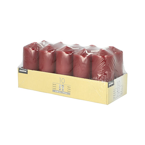Το σετ «Starpak 10 Stumpenkerzen Ø 40 mm · 90 mm» είναι από τη Starpak, συσκευασμένο σε διαφανές φιλμ και ορθογώνιο κουτί με ετικέτες - τέλειο για γάμους ή για να δημιουργήσει μια άνετη ατμόσφαιρα.