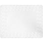 Ένα ορθογώνιο διακοσμητικό χαρτί δαντέλας Duni GmbH 35x45 cm, λευκό, με διακοσμητική διάτρηση στο περίγραμμα και συμπαγές κεντρικό τμήμα, ιδανικό για κομψές διακοσμήσεις τραπεζιών ή εκθέσεις γλυκών. Η συσκευασία περιέχει 250 υψηλής ποιότητας χαρτοδαντέλες για χειροτεχνίες.