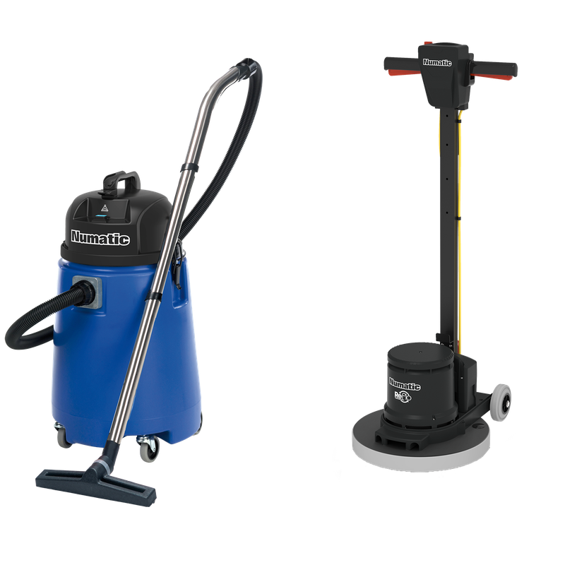 Numatic μονό δίσκο μηχάνημα HFM1515R / ESM σετ 5B με ηλεκτρική σκούπα νερού WV800-2 και PadLoc Trei | Συσκευασία (1 τεμάχιο)