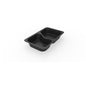 Ένα 1/4 GN πιάτο μενού 2 Μαύρο PP/MIN (265x162x43 mm) της Duni GmbH με δύο στρογγυλεμένα διαμερίσματα, ιδανικό για χρήση στη γαστρονομία, βρίσκεται σε λευκό φόντο. Η συσκευασία περιέχει 225 κομμάτια.
