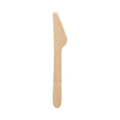 Ένα PAPSTAR ξύλινο μαχαίρι "pure" (16,5 cm), φιλικό προς το περιβάλλον και σταθερό, με οδοντωτή άκρη από την PAPSTAR GmbH - απεικονισμένο μεμονωμένα σε λευκό φόντο.