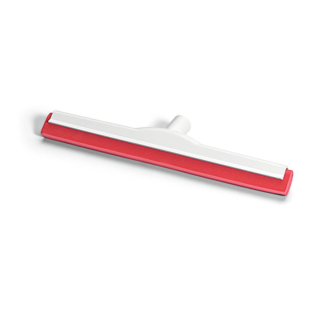 Ένας Nölle Profi Brush HACCP Wasserschieber κεφαλή καθαρισμού δαπέδου (ενισχυμένος με υαλοβάμβακα, υγιεινό καουτσούκ, γερμανικό σπείρωμα) από την Nölle Profi Brush Βούρτσες και Τεχνική Πινέλων e.K., κόκκινο-λευκό, απεικονίζεται σε λευκό φόντο.