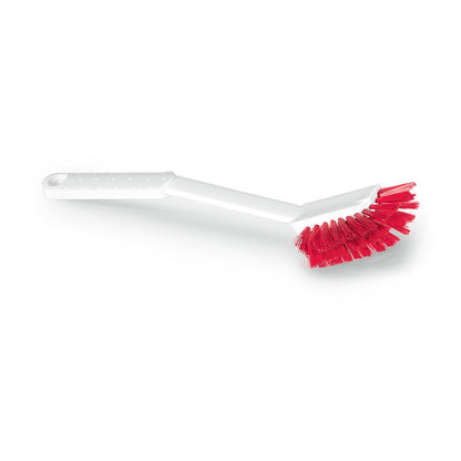Η Nölle Profi Brush HACCP Spülbürste Diskette Borste 0,25 mm από την Nölle Profi Brush Bürsten- & Pinseltechnik e.K. διαθέτει μια λευκή, μακριά, γωνιώδη λαβή με σημεία λαβής και κόκκινες, ημικυκλικές τρίχες 0,25 mm για ακριβείς εργασίες καθαρισμού.