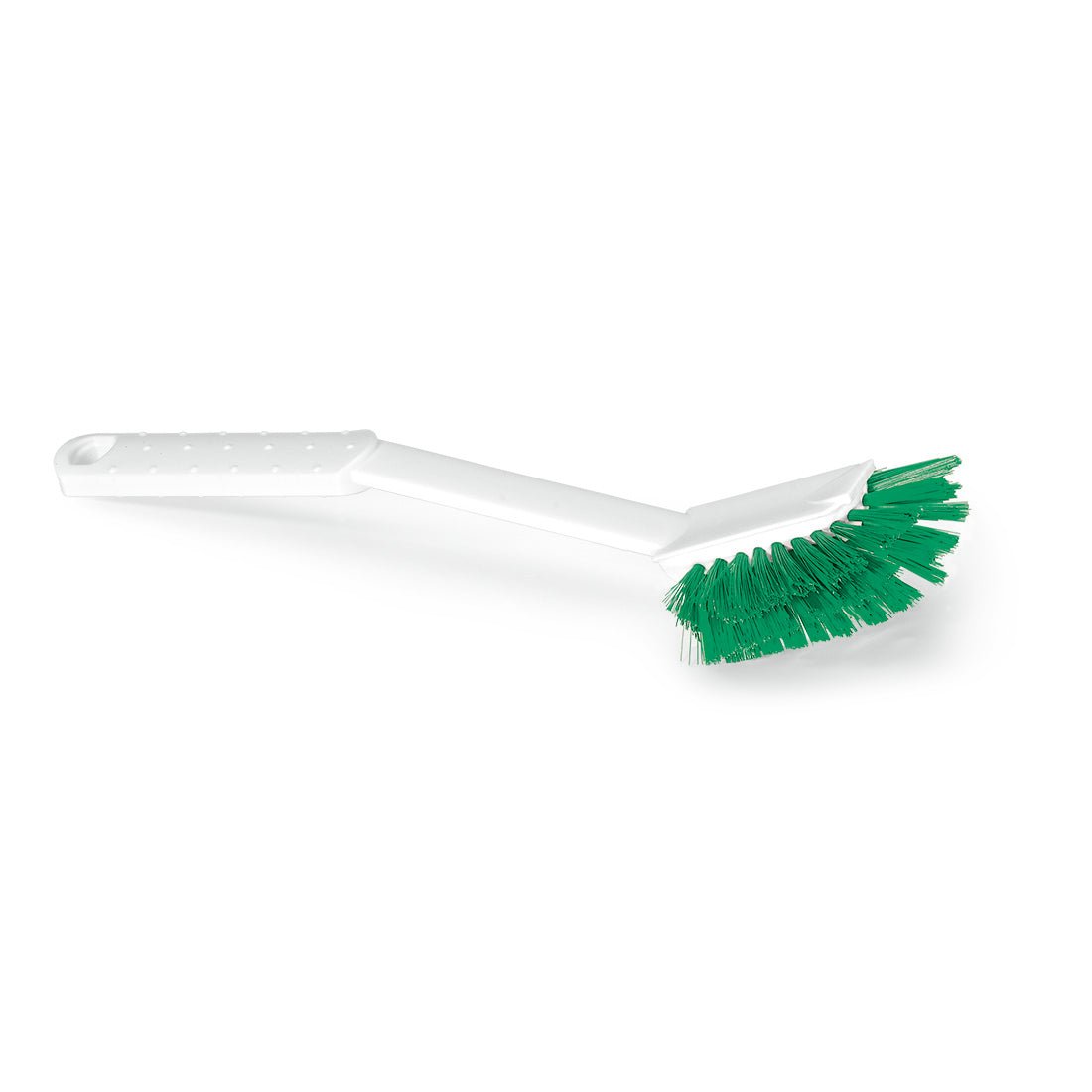 Απεικονίζεται μια Nölle Profi Brush HACCP Spülbürste Diskette Borste 0,25 mm από την Nölle Profi Brush Bürsten- & Pinseltechnik e.K. με λευκή, καμπυλωτή λαβή και σκληρές πράσινες τρίχες σε μονόχρωμο λευκό φόντο.