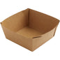 Ένα φιλικό προς το περιβάλλον Duni GmbH Viking Cube Low Box, Καφέ Χαρτόνι/PE, 113x113x50 mm Δοχείο τροφίμων (Συσκευασία 300 τεμαχίων), με αναδιπλωμένες γωνίες, απεικονισμένο λοξά από πάνω - ιδανικό ως βιώσιμη λύση συσκευασίας.