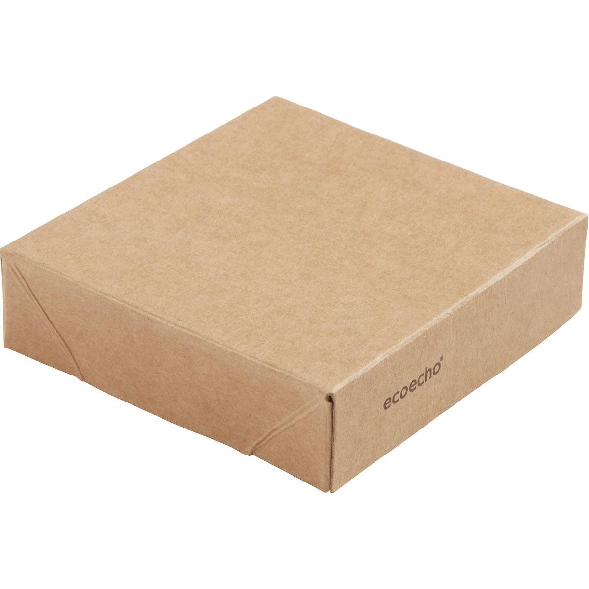 Ένα απλό, τετράγωνο, καφέ Viking Cube Mini Deckel Karton από χαρτόνι/PLA (75x75x20mm) από την Duni GmbH, φιλικό προς το περιβάλλον και ιδανικό για βιώσιμες συσκευασίες - διαθέσιμο ως συσκευασία με 300 τεμάχια.