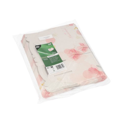 Μια διάφανη πλαστική συσκευασία περιέχει 20 PAPSTAR κουτιά γλυκών από χαρτόνι, τετράγωνα και ροζέ με λαβή. Η πράσινη ετικέτα της PAPSTAR GmbH παρέχει λεπτομέρειες προϊόντος και εξασφαλίζει μια κομψή παρουσίαση.